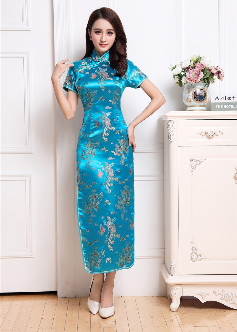 Robe Chinoise Longue Turquoise