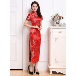 Robe Chinoise Traditionnelle Longue Rouge Motifs Dargon