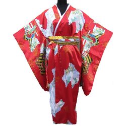 Kimono Japanois Geisha Rouge Manche Longue Tokyo