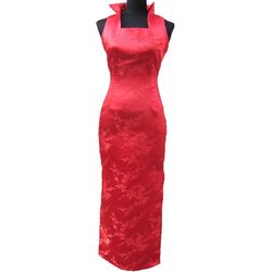 Robe Chinoise Longue Cocktail Rouge Motif