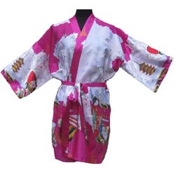 Kimono Court Fushia Motif Femme Japonais