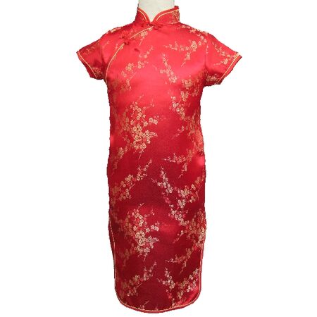 Robe Chinoise Fille Rouge Fleur Dore