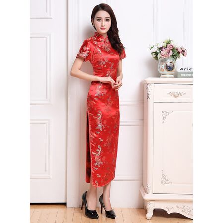 Robe Chinoise Traditionnelle Longue Rouge Motifs Dragon